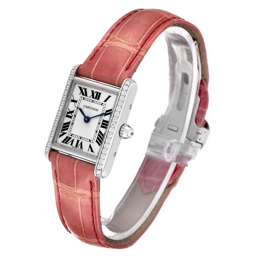 Cartier Tank Louis White Gold Diamond Pink Strap Ladies Watch WJTA0011