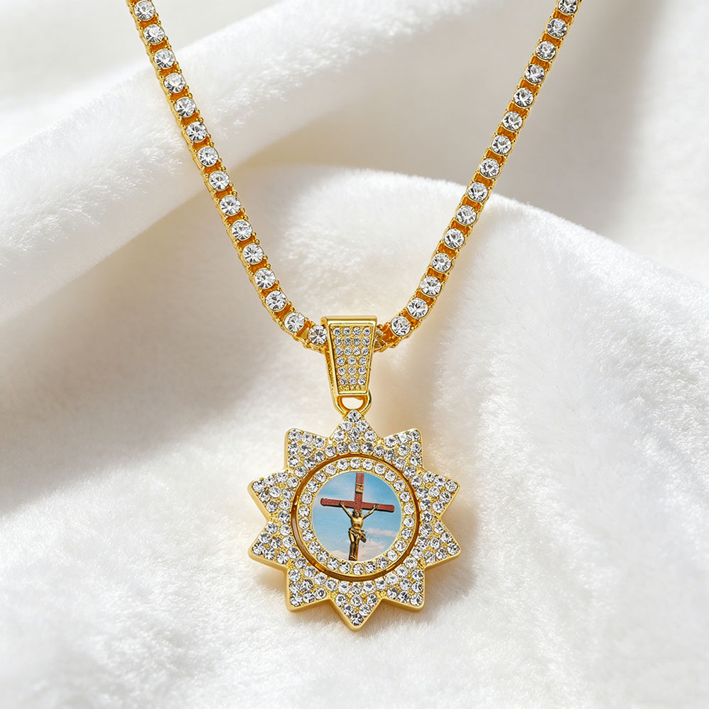 Spinning Jesus Crucifix Sunburst Talisman Necklace ✨ Divine Protection & Spiritual Redemption Energy
