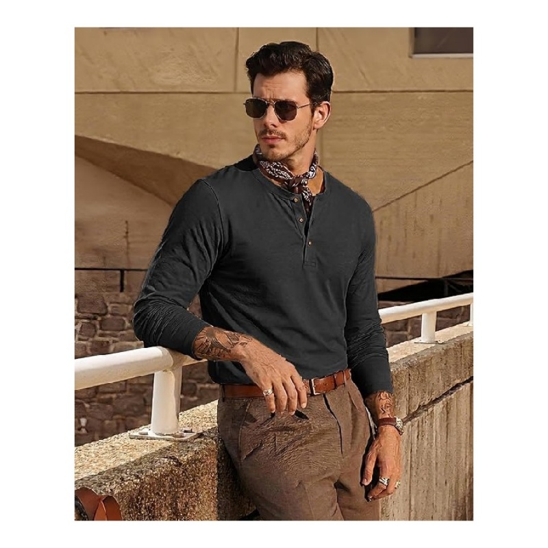 Men's Long Sleeve Henley Shirts