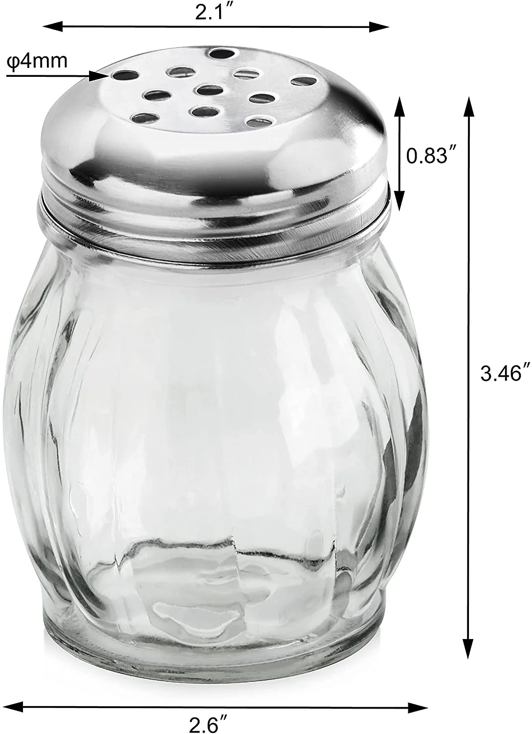 Commercial Glass Swirl Cheese Shaker with Stainless Steel Top, 6-Ounce
