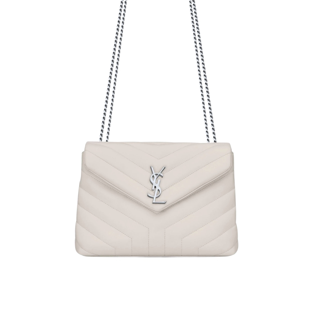 Saint Laurent Loulou Small Chain Bag In Matelassé Y Leather White Silver 23Cm 494699DV726 9207