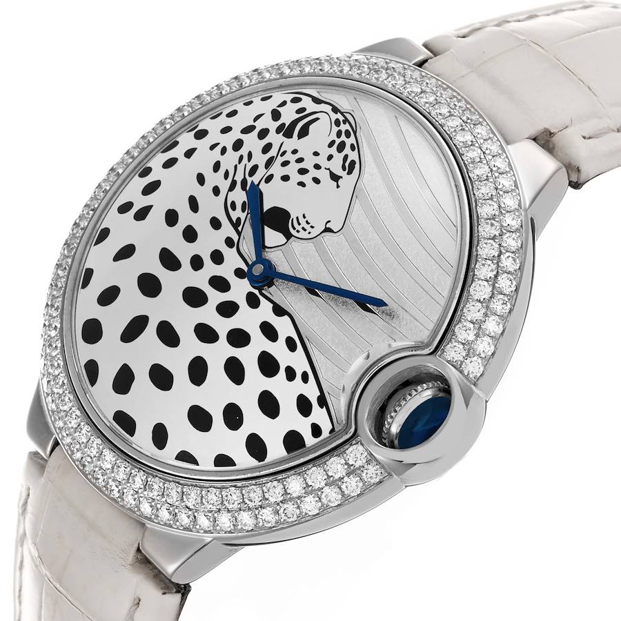 Cartier Ballon Bleu Panthere Motif Limited Edition White Gold Diamond Watch HPI00478