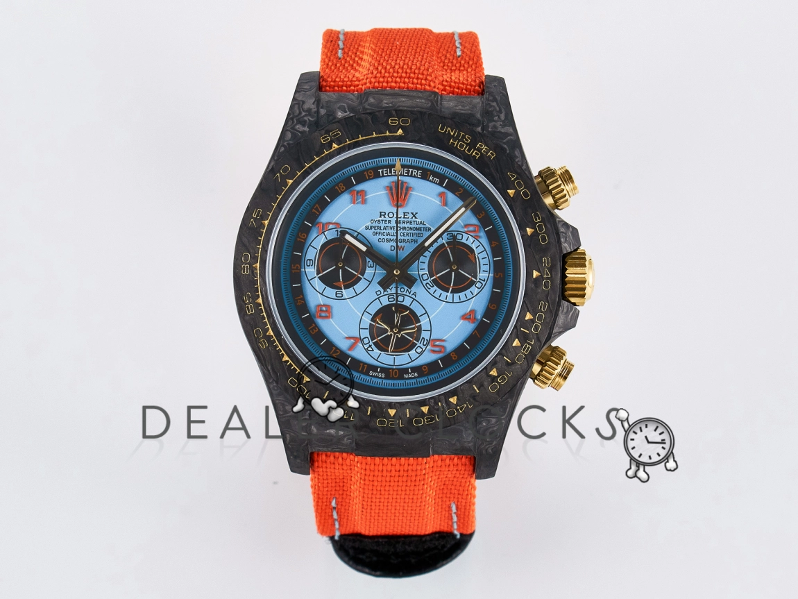 Daytona DIW &ldquo;AVIA AZURE BLUE&rdquo; Carbon DIWF 1:1 Best Edition Blue Dial on Orange Nylon Strap SH4130