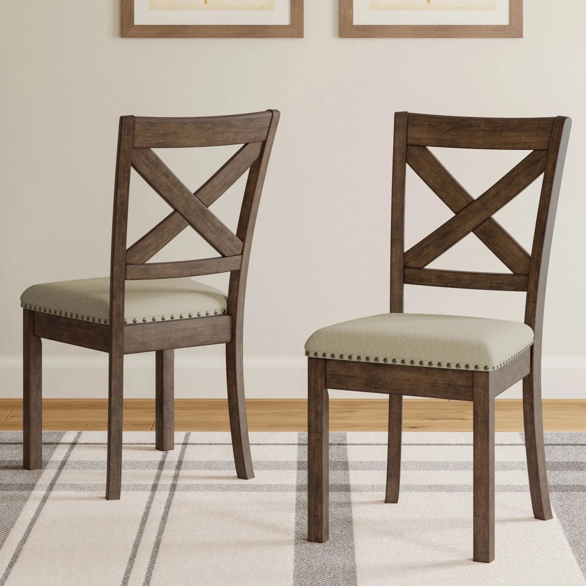 Rustic Cross Back Dining Seating Set of 2
