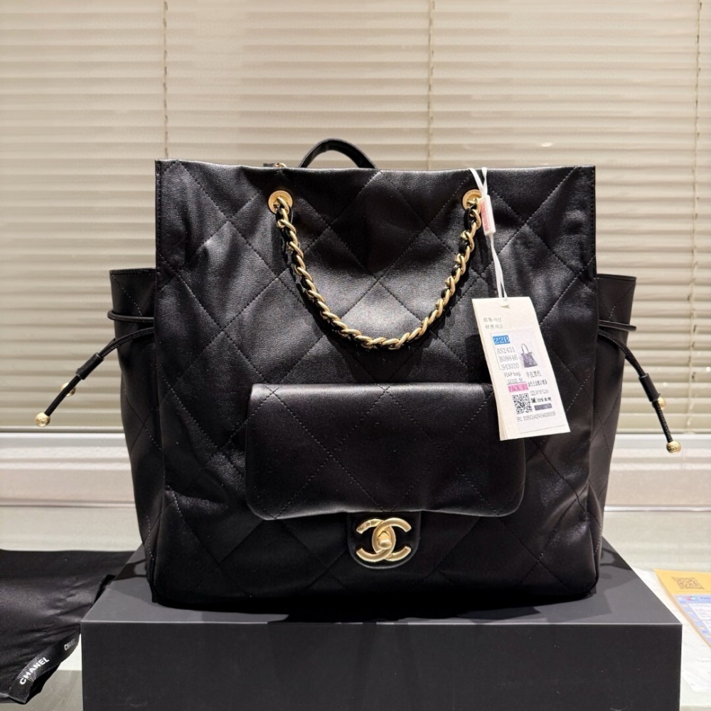 Chanel 25C Shopping Bag Black 33Cm As5315 B19030 10601