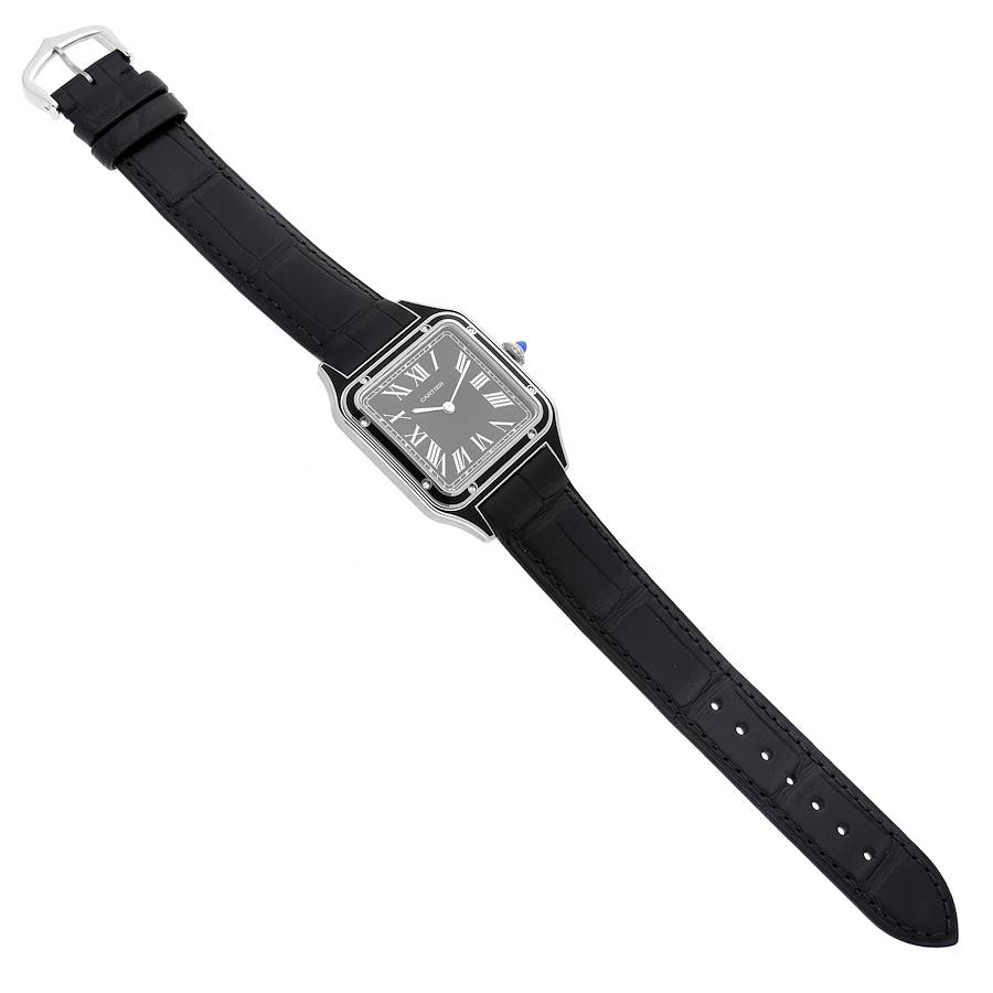 Cartier Santos Dumont Large Black Strap Steel Mens Watch WSSA0046 Unworn