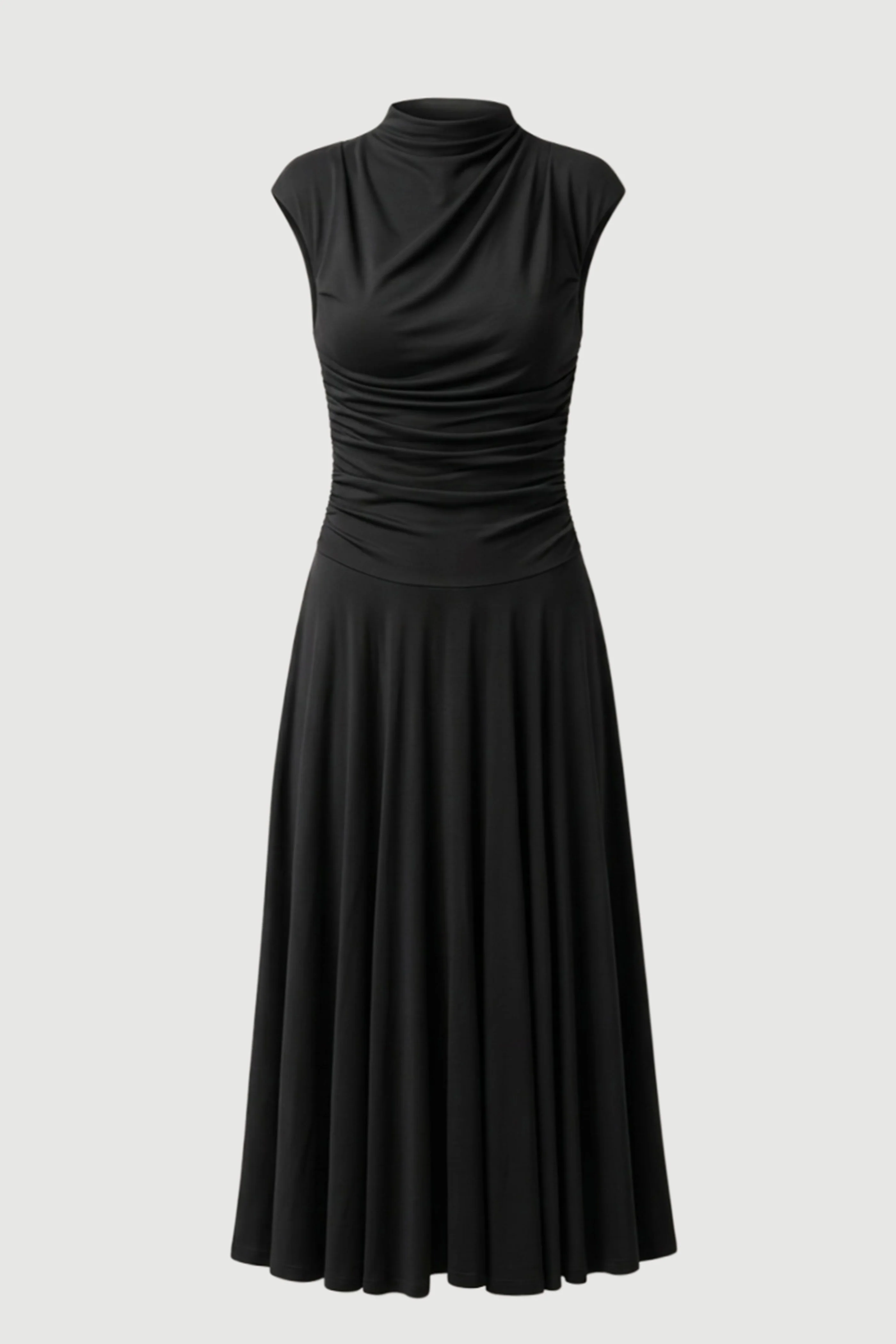 Lee Mock-Neck Shirred Dress