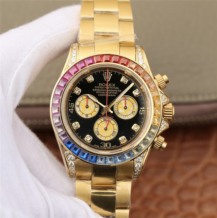 Daytona Rainbow Diamond Yellow Gold Stainless Steel 40mm