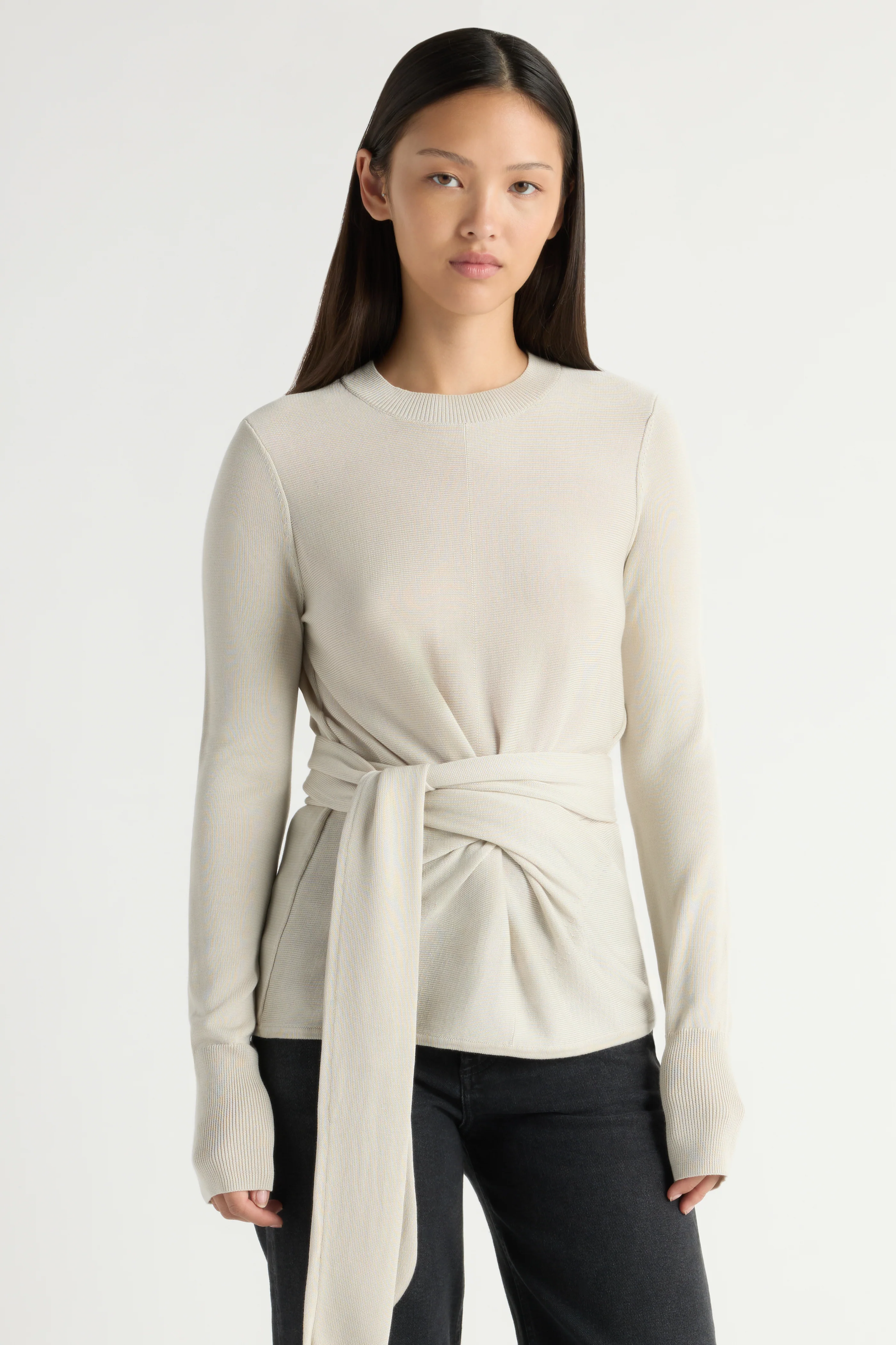 Robin Tie-Front Tencel-Wool Sweater