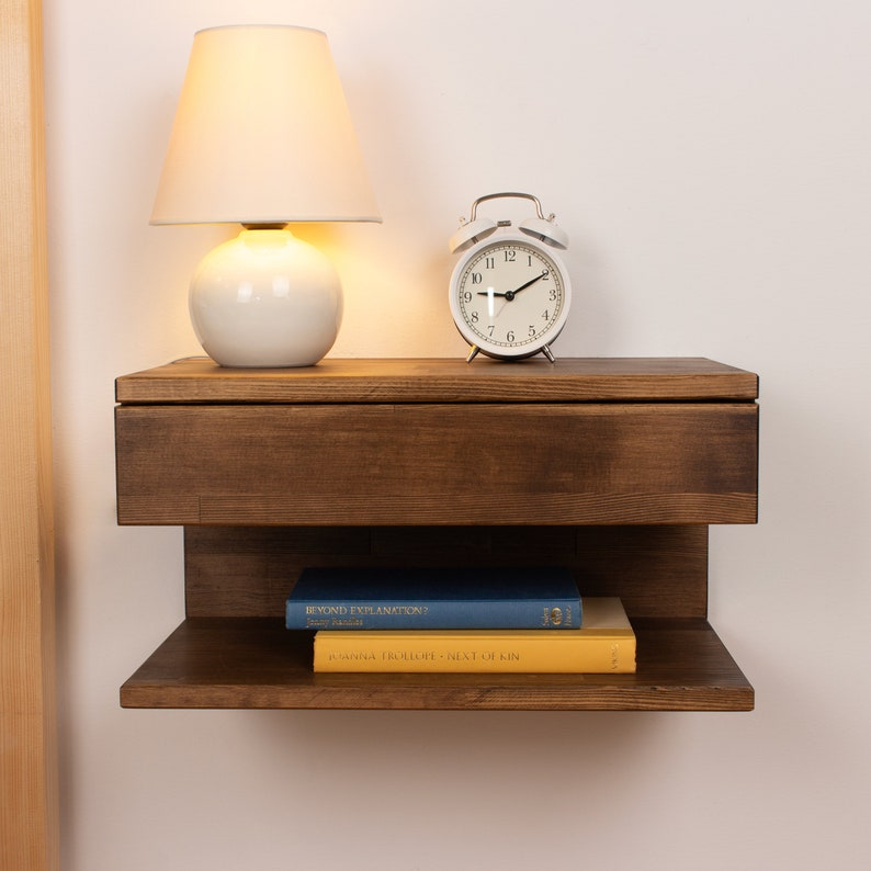 Walnut Floating Nightstand with Drawer