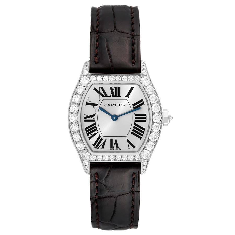 Cartier Tortue White Gold Diamond Black Strap Ladies Watch WA507231