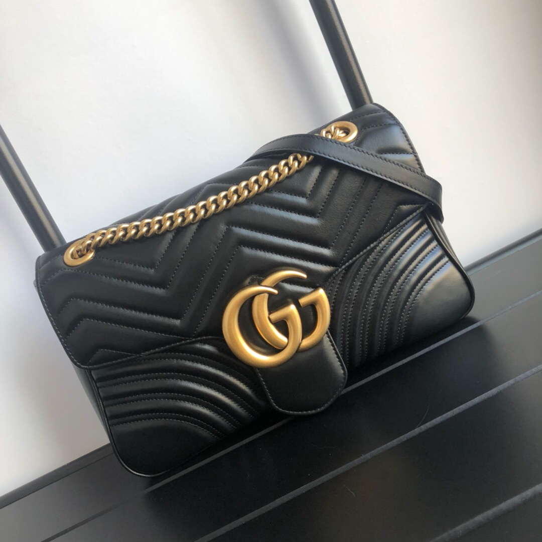 Gucci Marmont Medium Matelassé Shoulder Bag Black 26cm 443496 DTDIT 1000