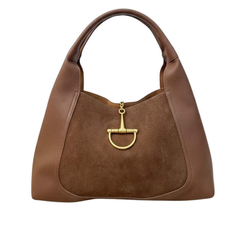 Gucci Softbit Maxi Suede Shoulder Bag Brown 42Cm