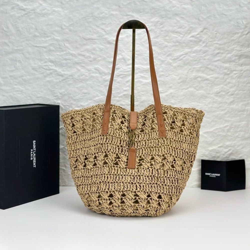 Saint Laurent Panier Raffia Natural Brown 39Cm 688221 Gaaac 2080