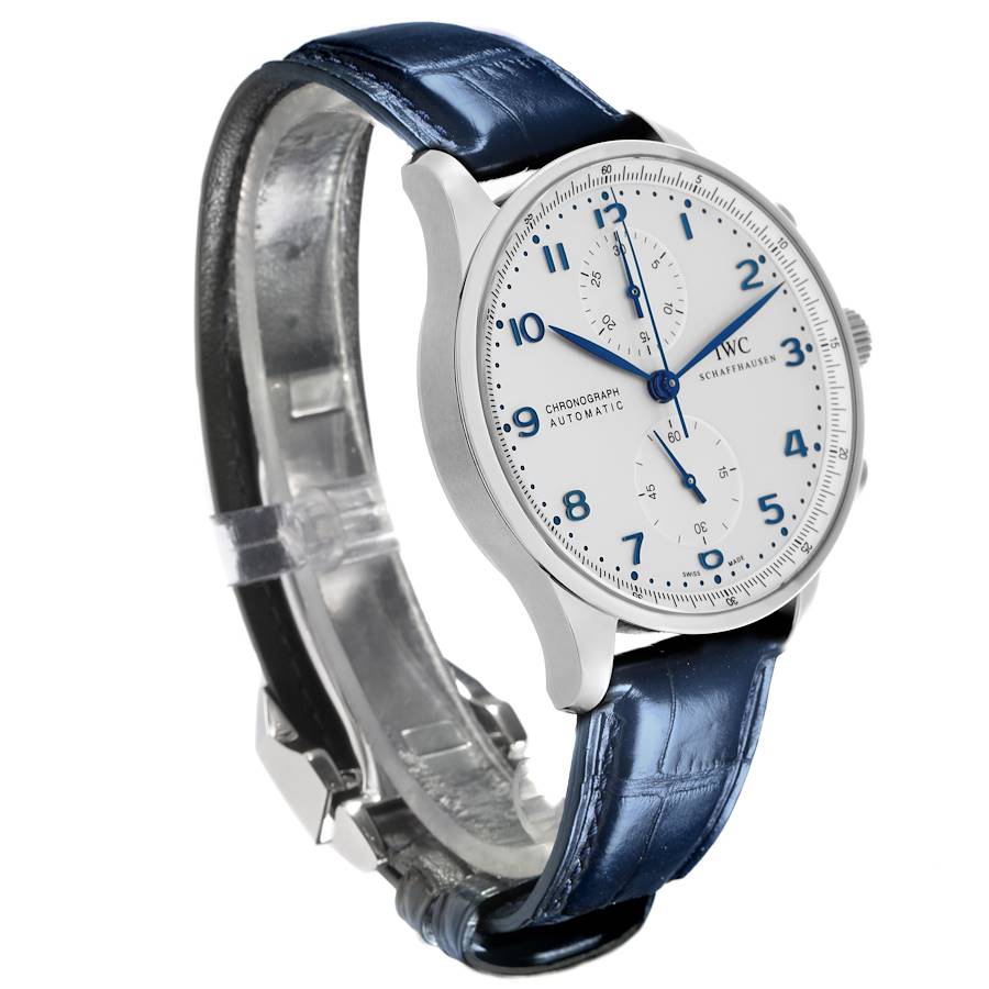 IWC Portuguese Chrono Silver Dial Blue Hands Steel Mens Watch IW371446