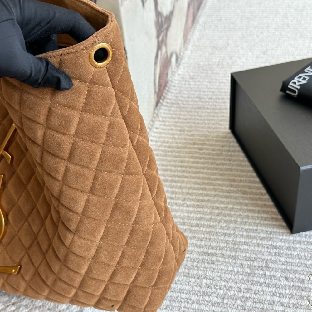 Saint Laurent Large Tote Bag In Suede Brown 36cm