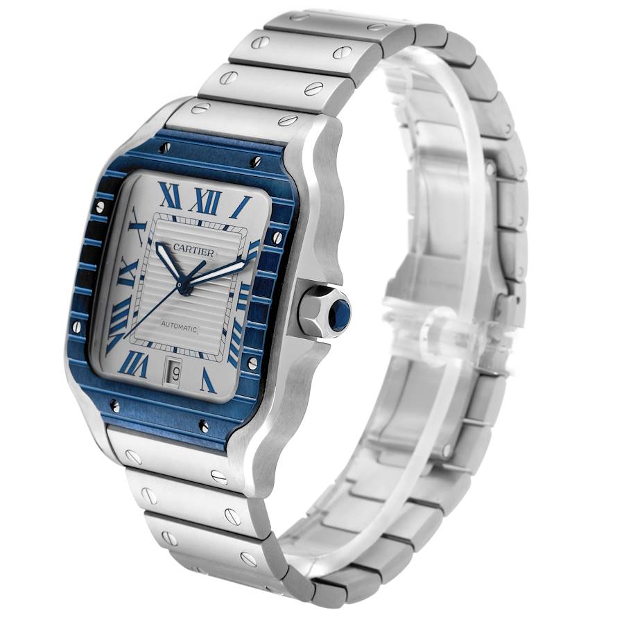 Cartier Santos Large Steel PVD Bezel Silver Dial Mens Watch WSSA0047