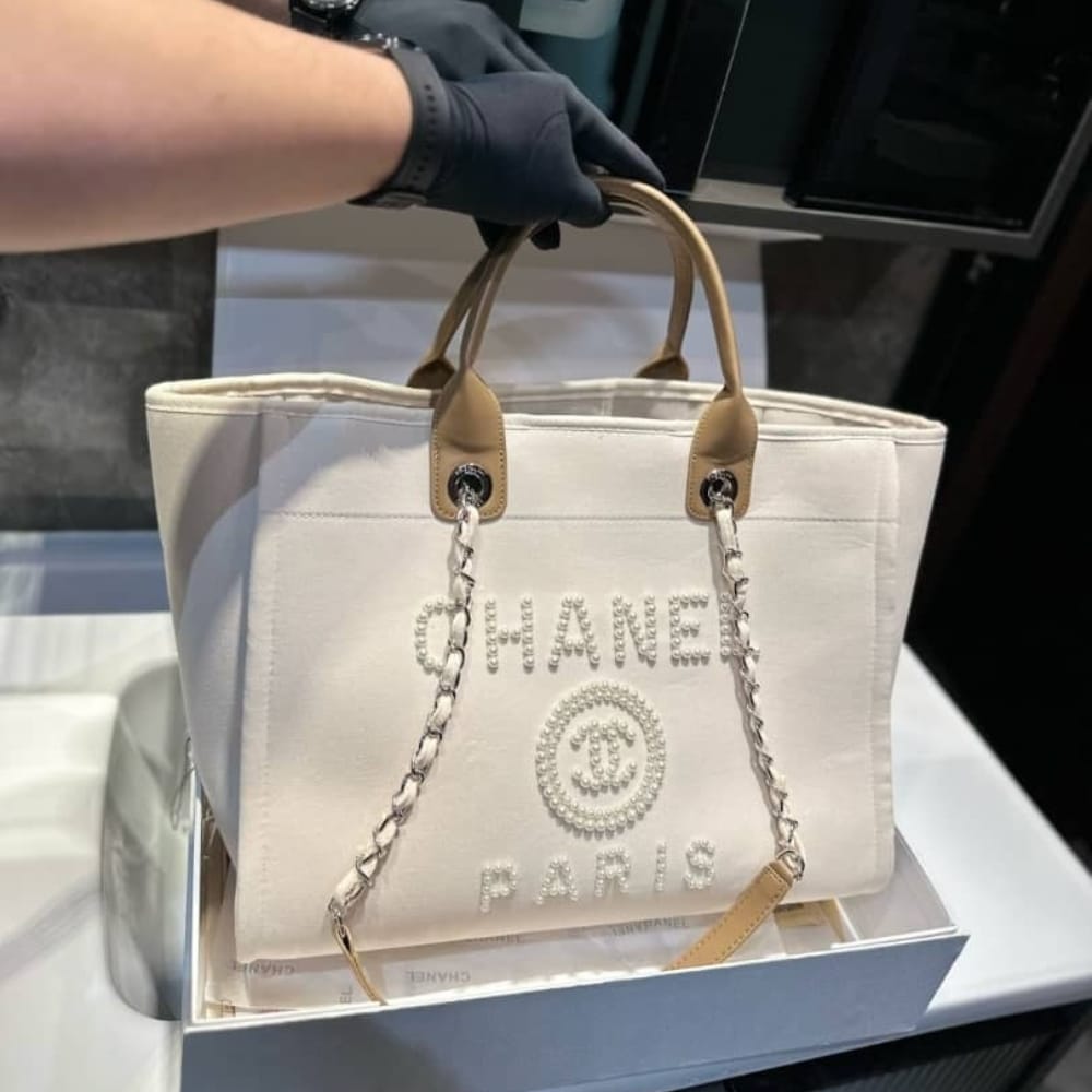 Chanel Cc Canvas Pearl Deauville Beige 38cm