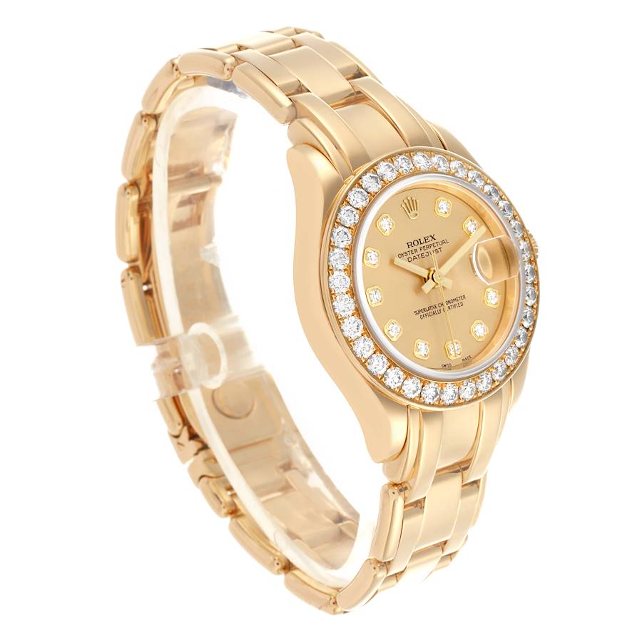 Rolex Pearlmaster Yellow Gold Diamond Dial Bezel Watch 80298