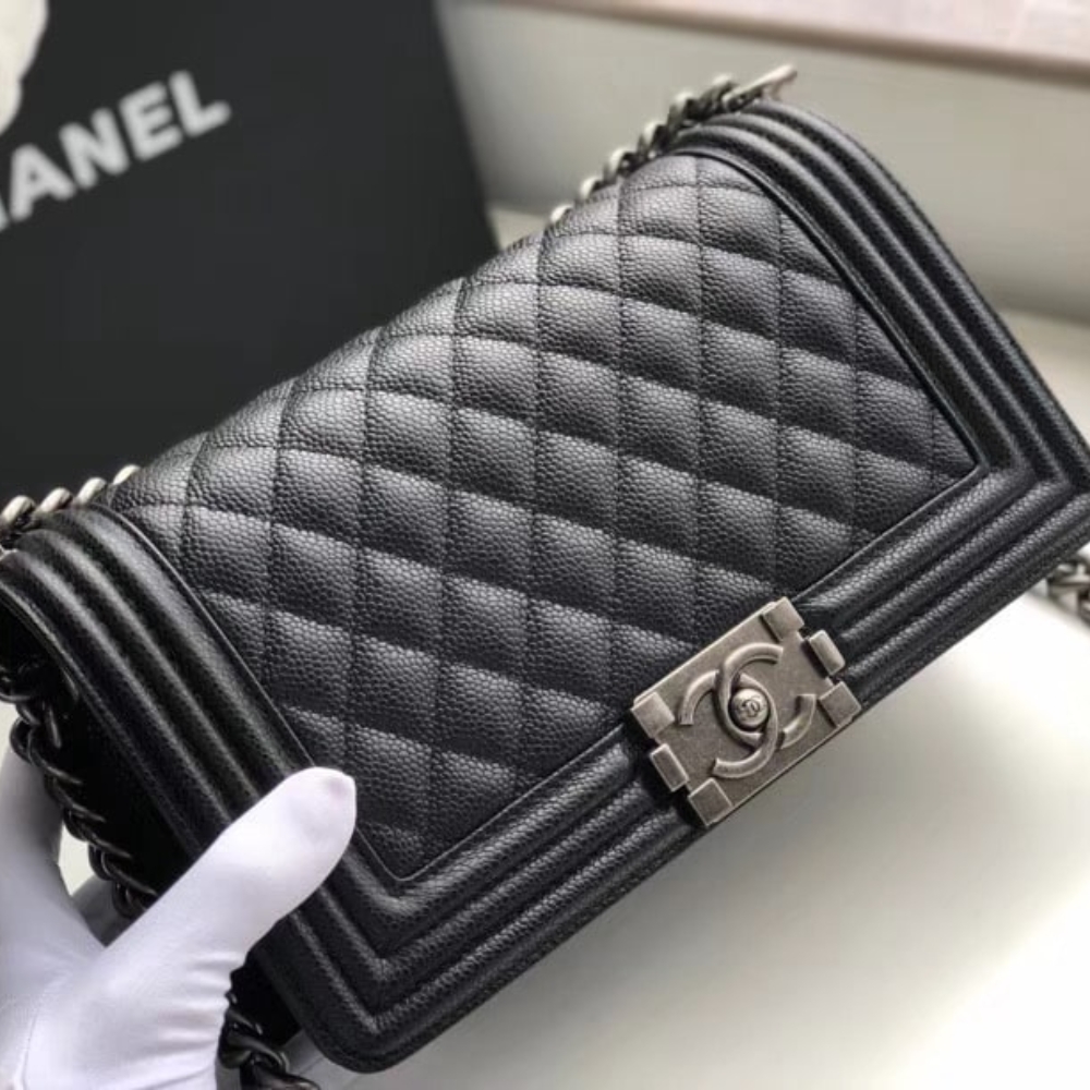 Chanel Boy Medium Handbag Sliver Hardware Black 25Cm A67086 Y09953 94305