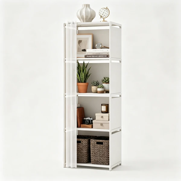 5 Tier Storage Cabinet Closet with Curtain Silver