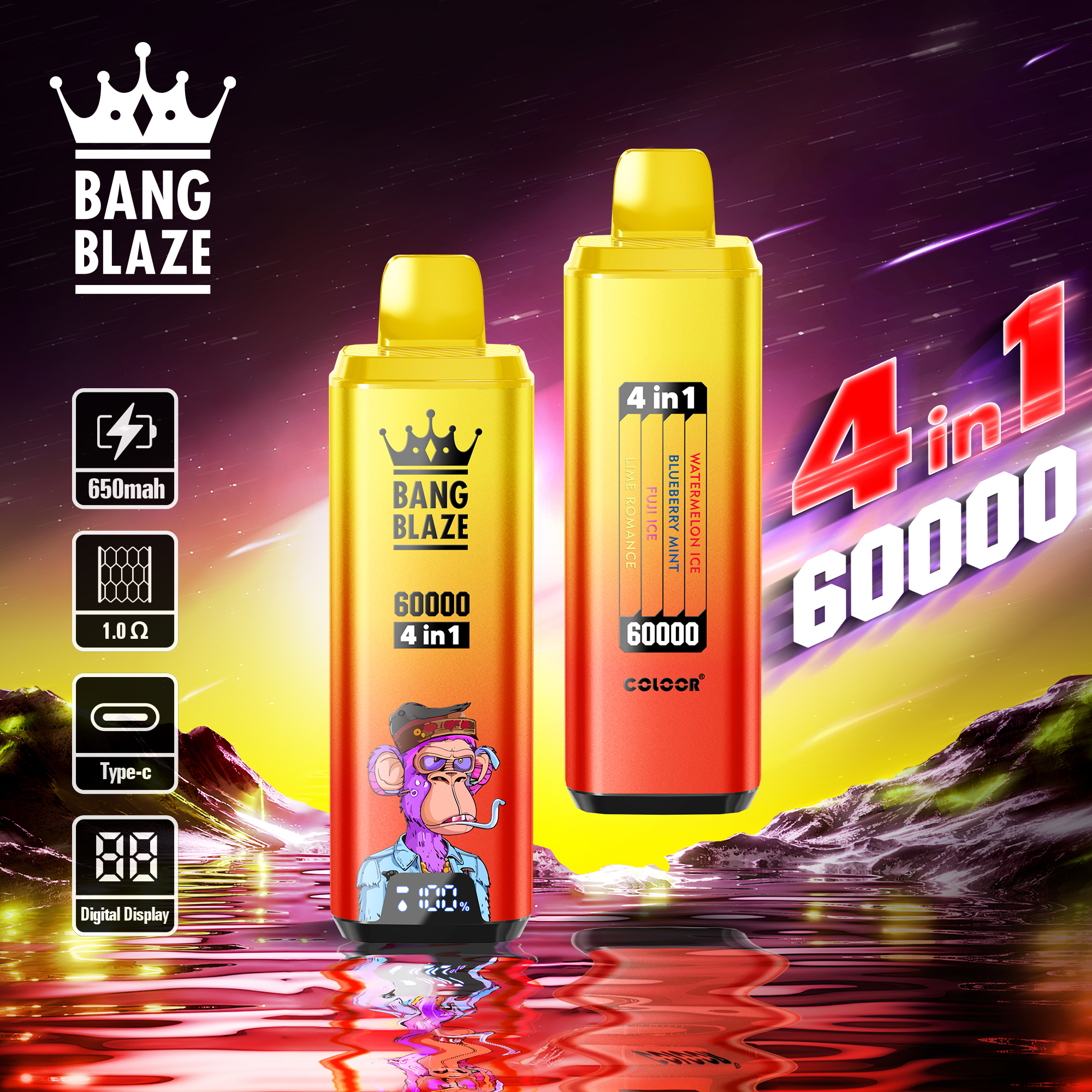 E-papieros Jednorazowy BANG BLAZE 60K (4 w 1) | Ekran LCD | Dostawa 48h|Darmowa wysyłka