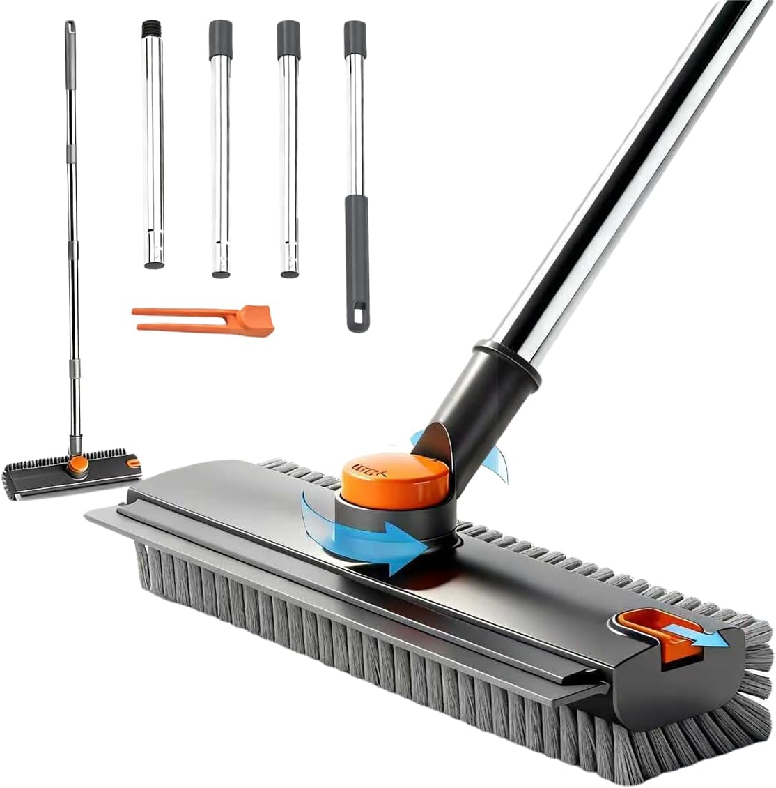 Floor Scrub Brush, 3-In-1 Tile Tub Floor Scrubber with 52-inch Adjustable Long Handle Shower Cleaner and 3 Detachable Replacement Brush Heads for Cleaning Bathroom Kitchen Walls Tub Tile