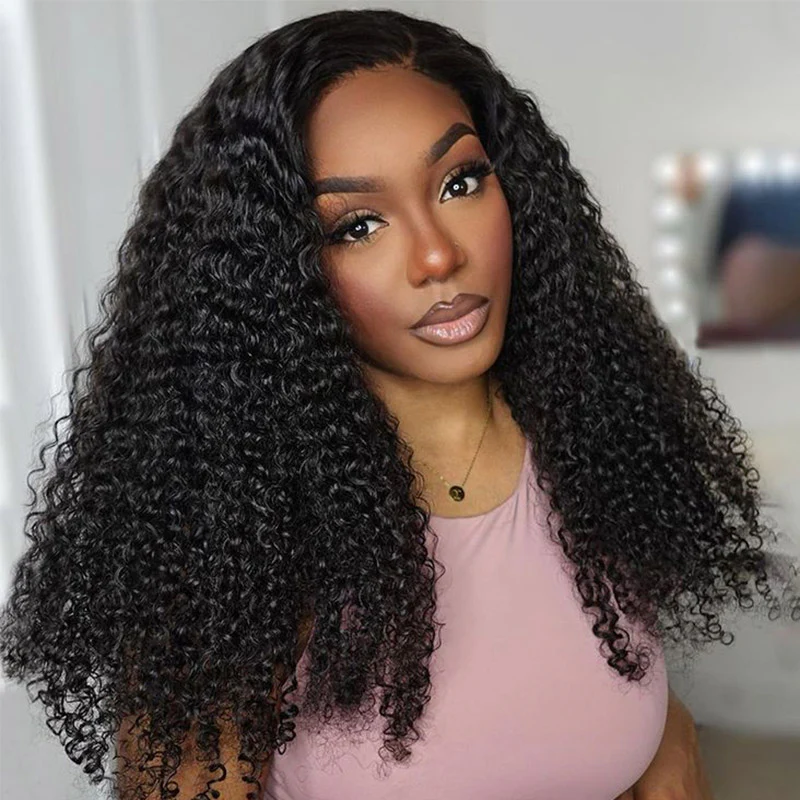Megalook 3 in 1 Half Wig Glueless Jerry Curly Wigs With Drawstring Natural Black Beginner Friendly