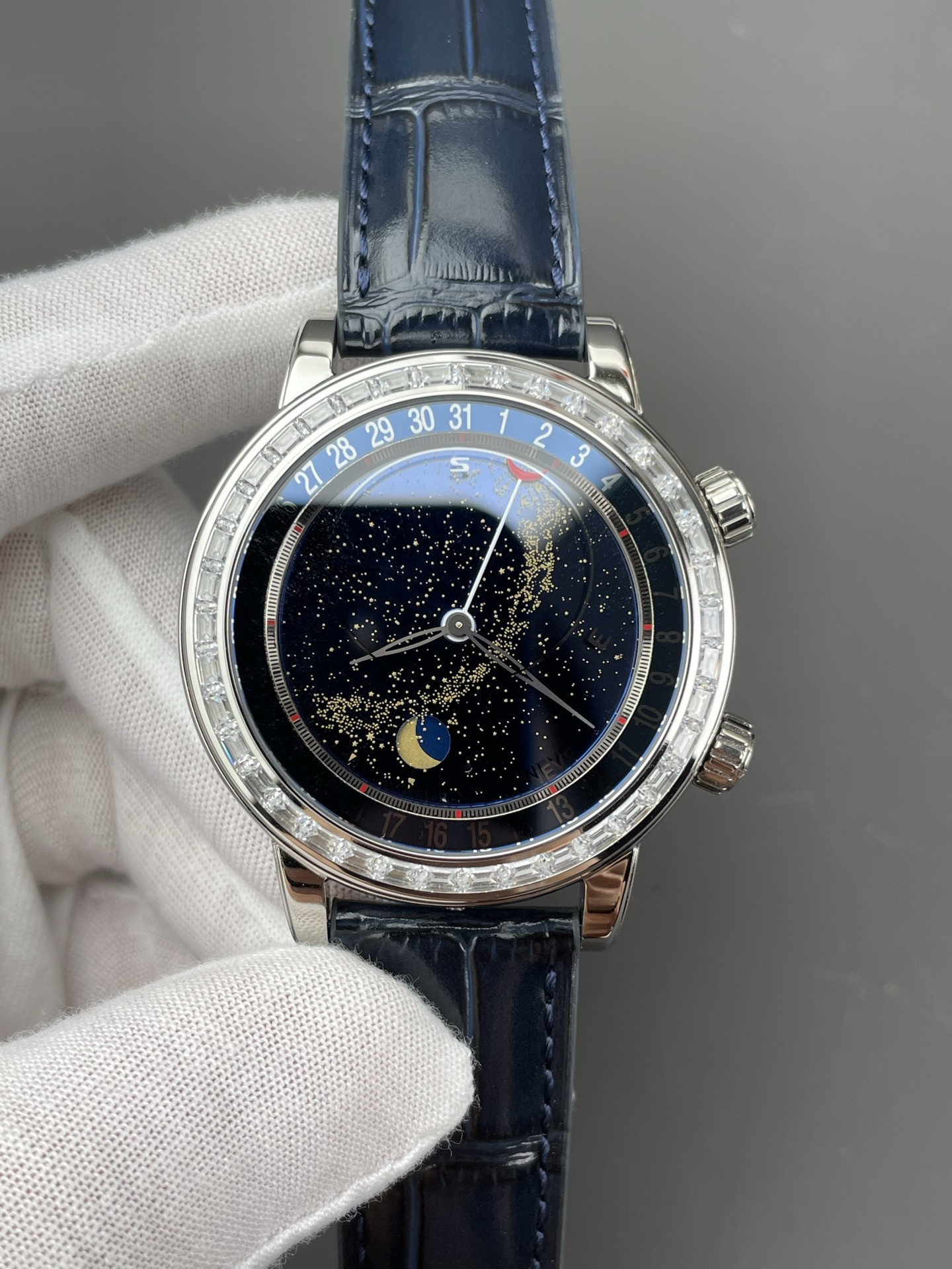 Patek 6102R Starry Sky with Square Diamond Bezel, Blue Dial