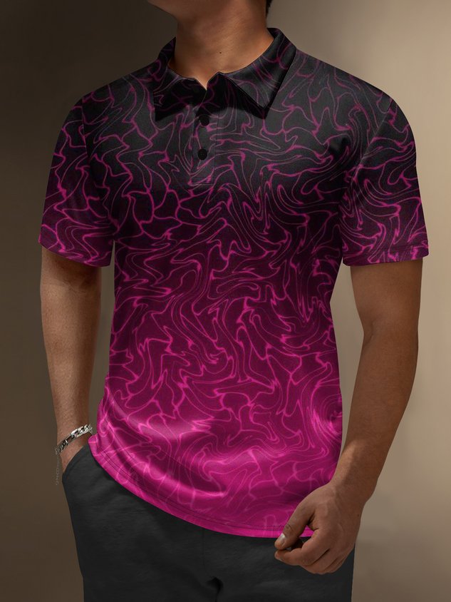 Moisture-Wicking 3D Gradient Abstract Geometric Short Sleeve Golf Polo
