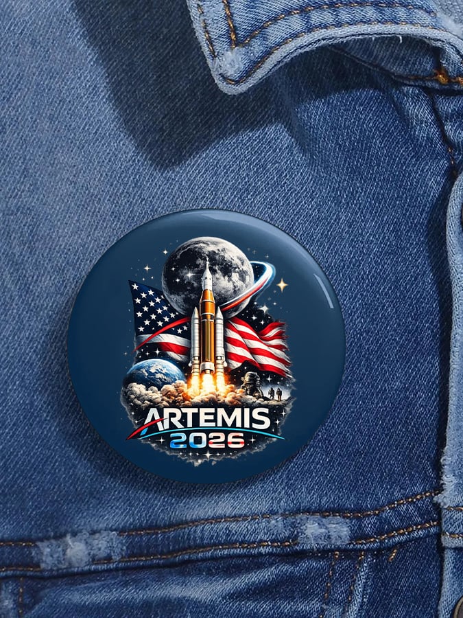 Unisex Humanity Returns To The Moon Print Pin-back Button