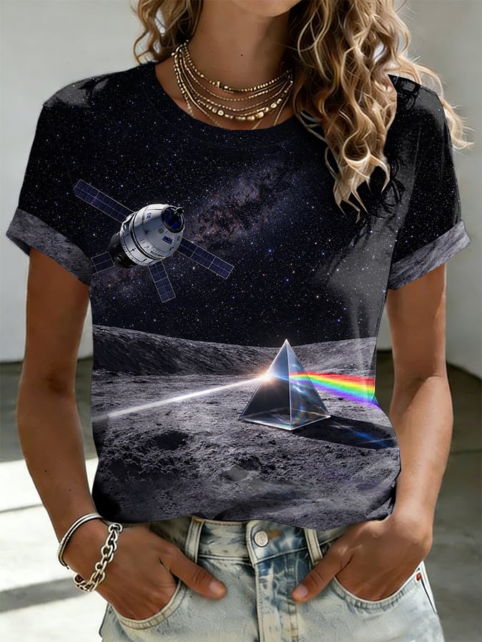 Retro Artemis II See You On The Dark Side Of The Moon Print T-Shirt