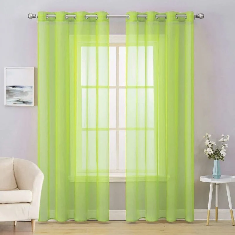 Solid Sheer Curtains Elegant Grommet Window Voile Panels Drapes Treatment 2 Panels