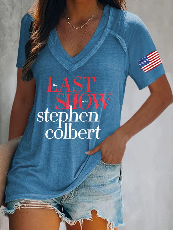 V-Neck Retro Last Show Print T-Shirt