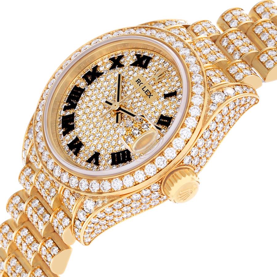 Rolex President Yellow Gold Pave Diamond Ladies Watch 279458