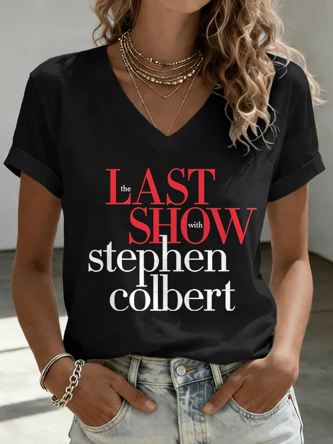 V-Neck Retro Last Show Print T-Shirt