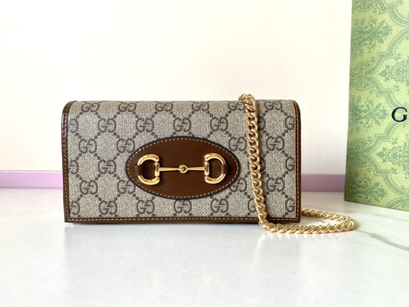 Replica Gucci Horsbet Chain Clutch Brown