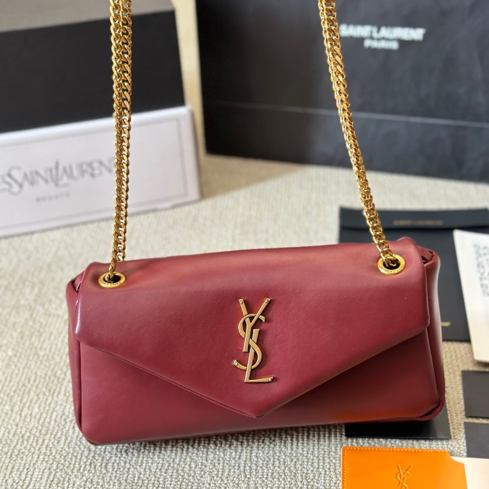Saint Laurent Calypso Small In Plunged Rouge Merlot 27Cm 734153Aacqo6268