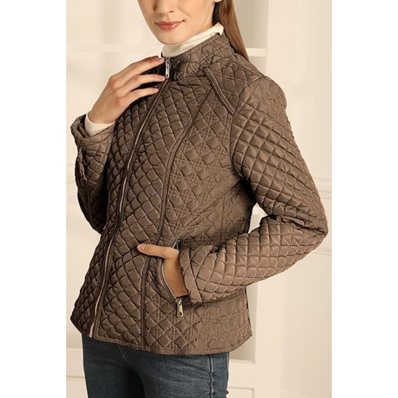 Women's Stand Collar Lightweight Quilted Puffer Jacket