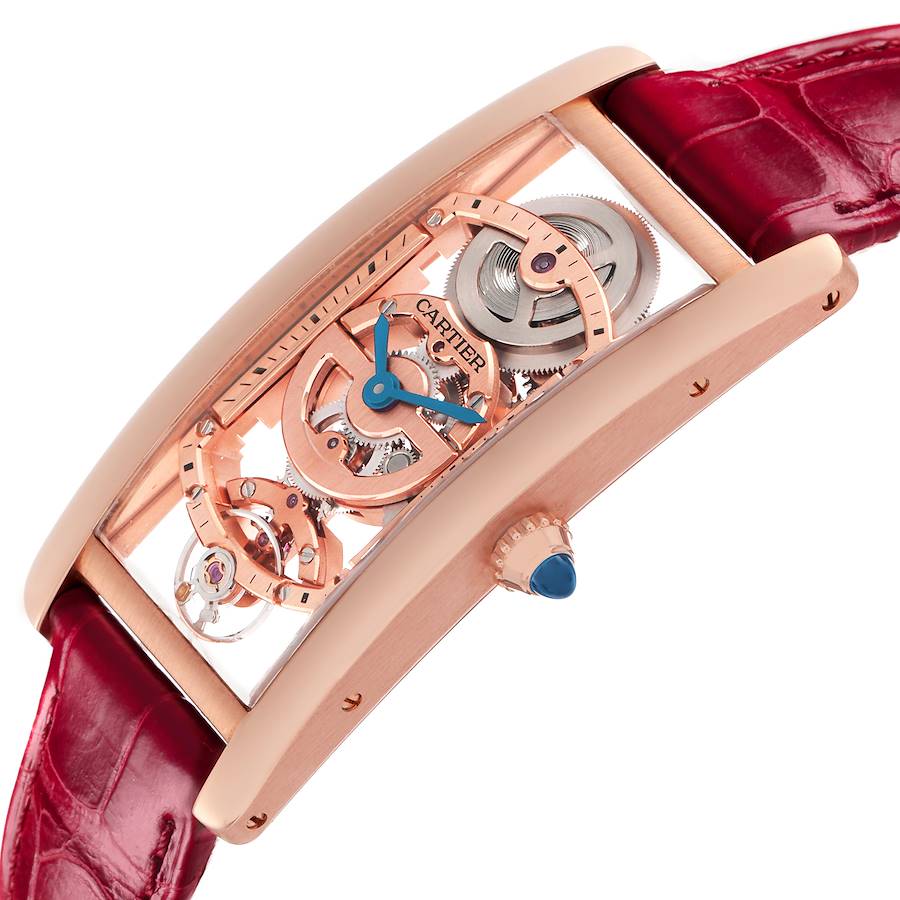 Cartier Tank Cintr&eacute;e Skeleton Rose Gold Mens Watch WHTA0008