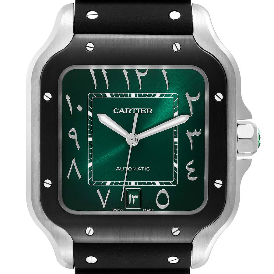 Cartier Santos de Cartier Green Arabic Dial Steel Mens Watch WSSA0055