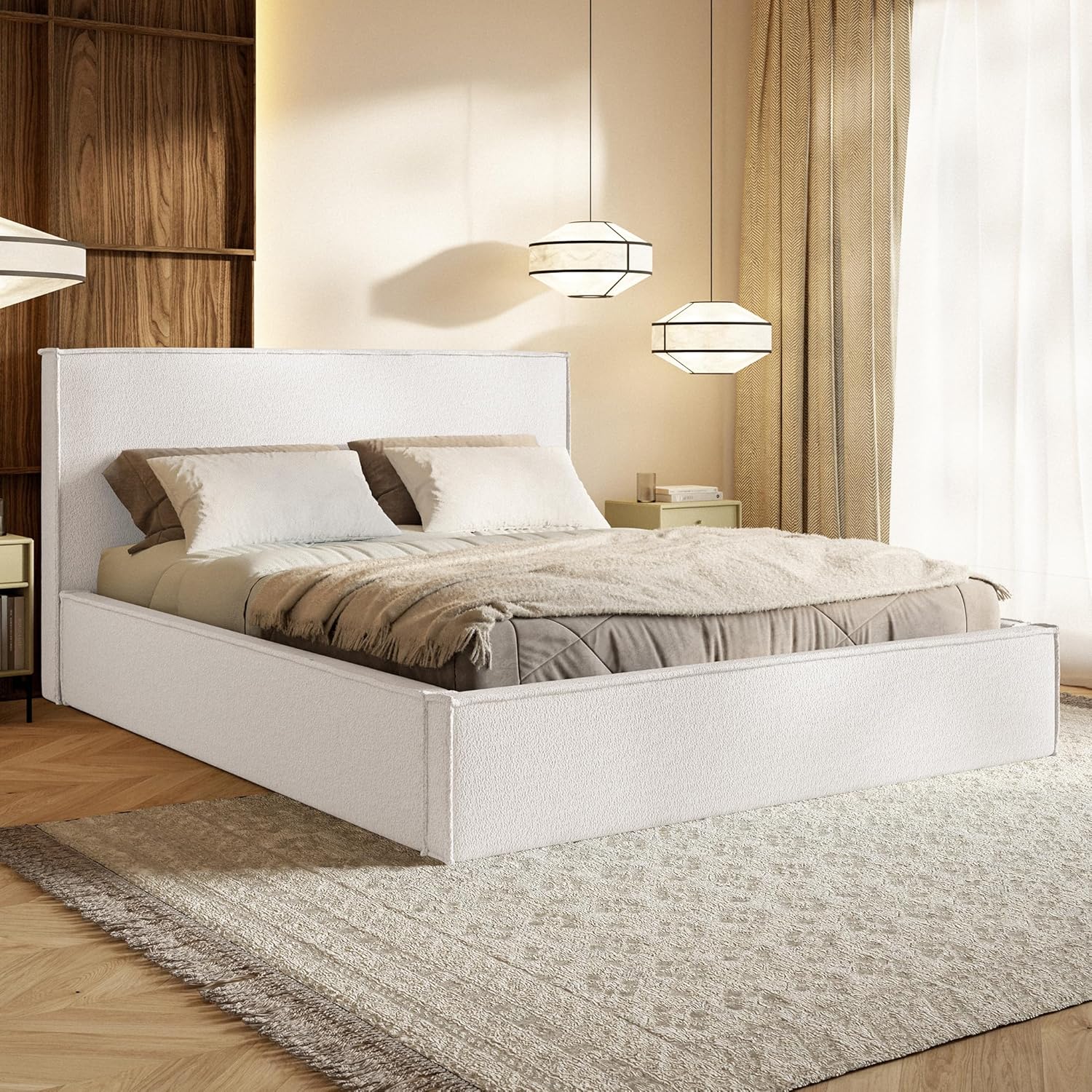 Modern Boho Bed Frame with Storage Compartment