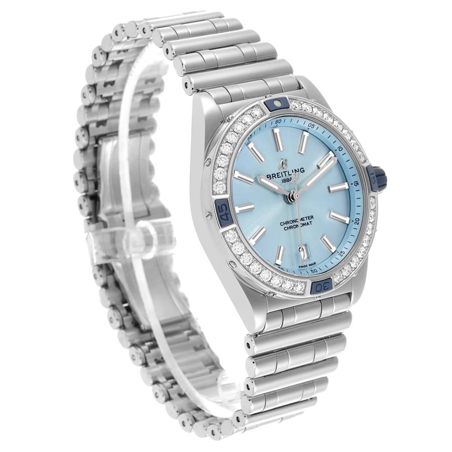 Breitling Super Chronomat Blue Dial Steel Diamond Ladies Watch A17356