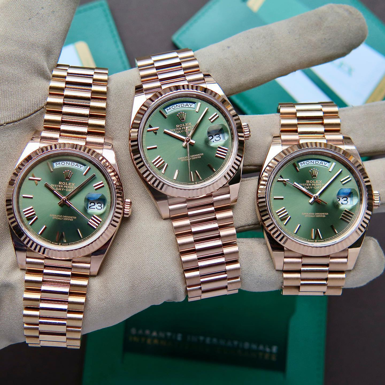 Rolex Day-Date President 40mm Olive Green Dial 18ct Everose Gold 228235-0025 Unworn
