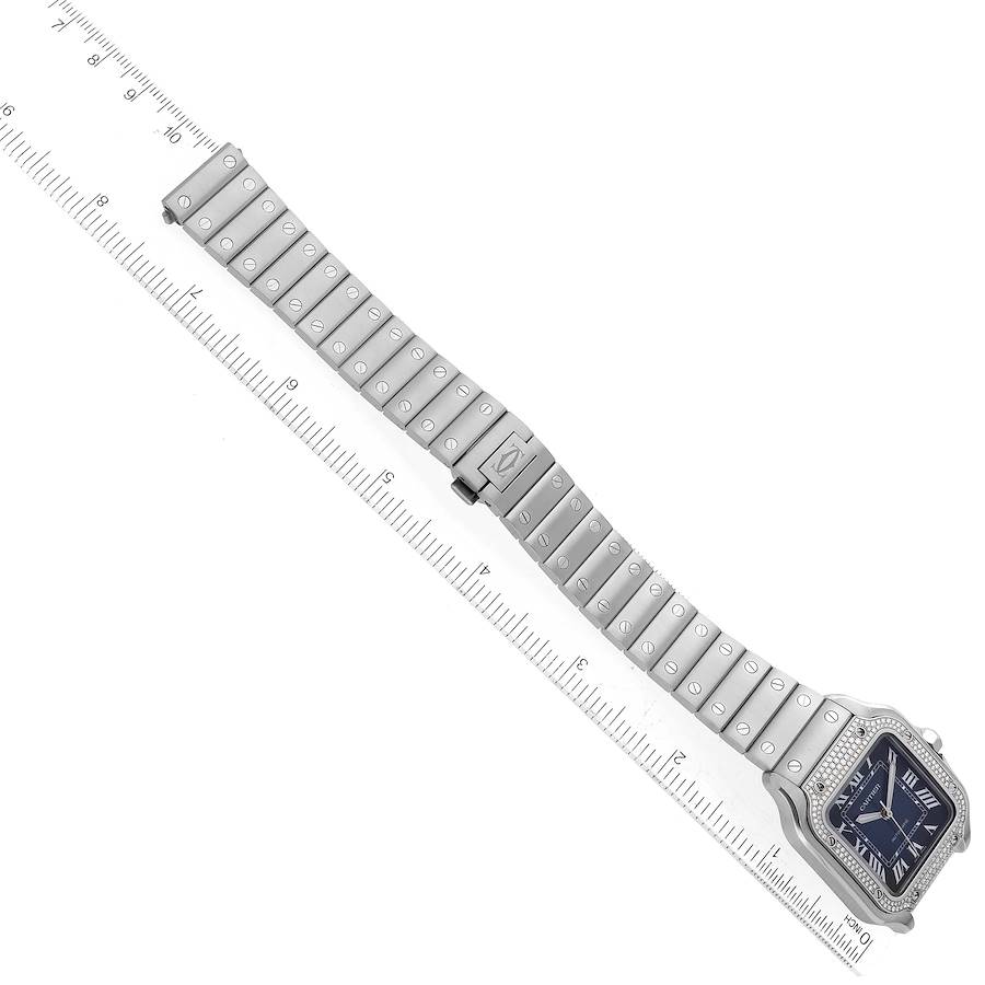 Cartier Santos Blue Dial Diamond Steel Mens Watch W4SA0006