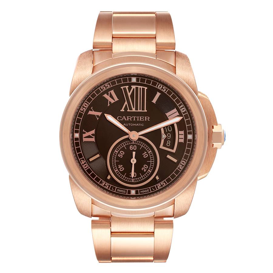 Cartier Calibre Rose Gold Brown Dial Automatic Mens Watch W7100040