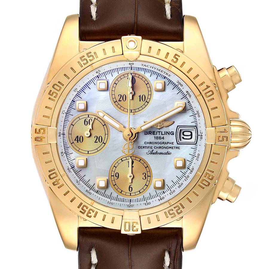 Breitling Windrider Cockpit Yellow Gold Mother of Pearl Mens Watch K13358