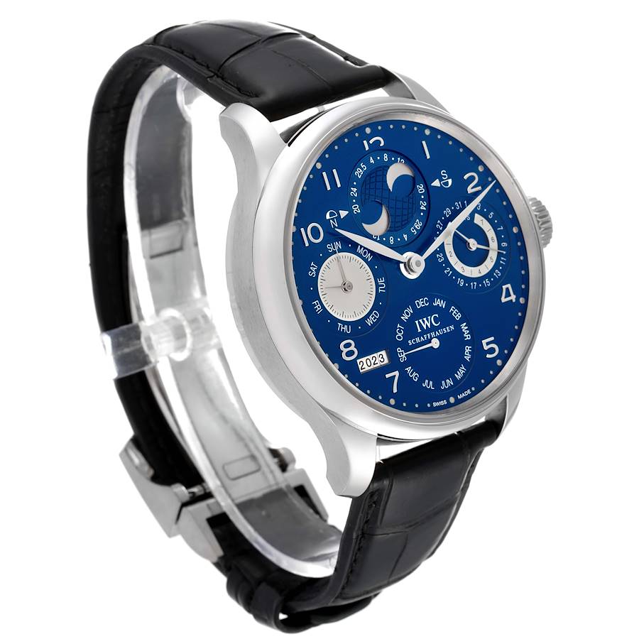 IWC Portuguese Perpetual Calendar Blue Dial White Gold Mens Watch IW503203