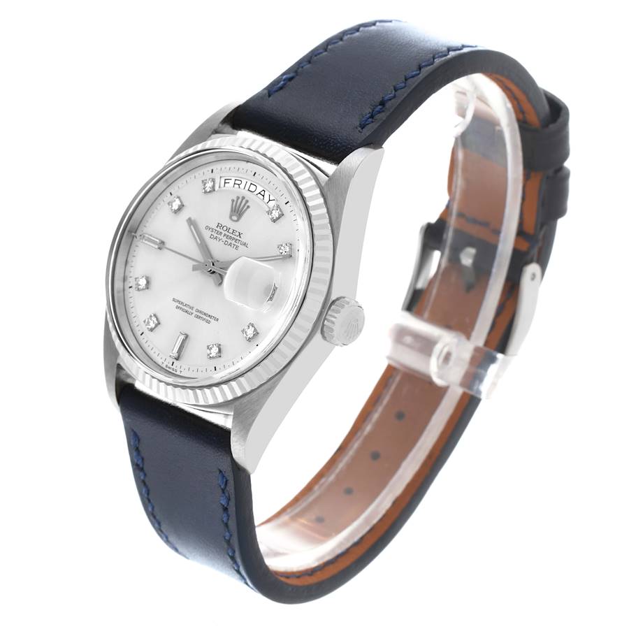 Rolex Day-Date President White Gold Silver Diamond Dial Vintage Mens Watch 1803