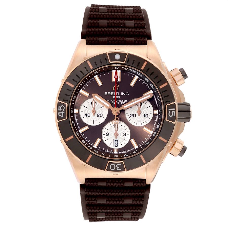 Breitling Chronomat B01 Rose Gold Brown Dial Mens Watch RB0136